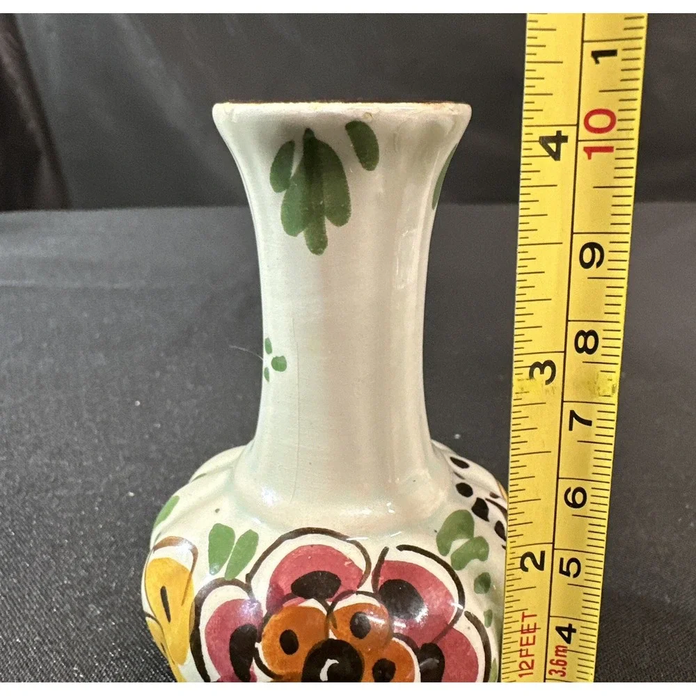Vintage Dutch Delft Polychrome Hand Painted Floral Bud Vase Holland 4